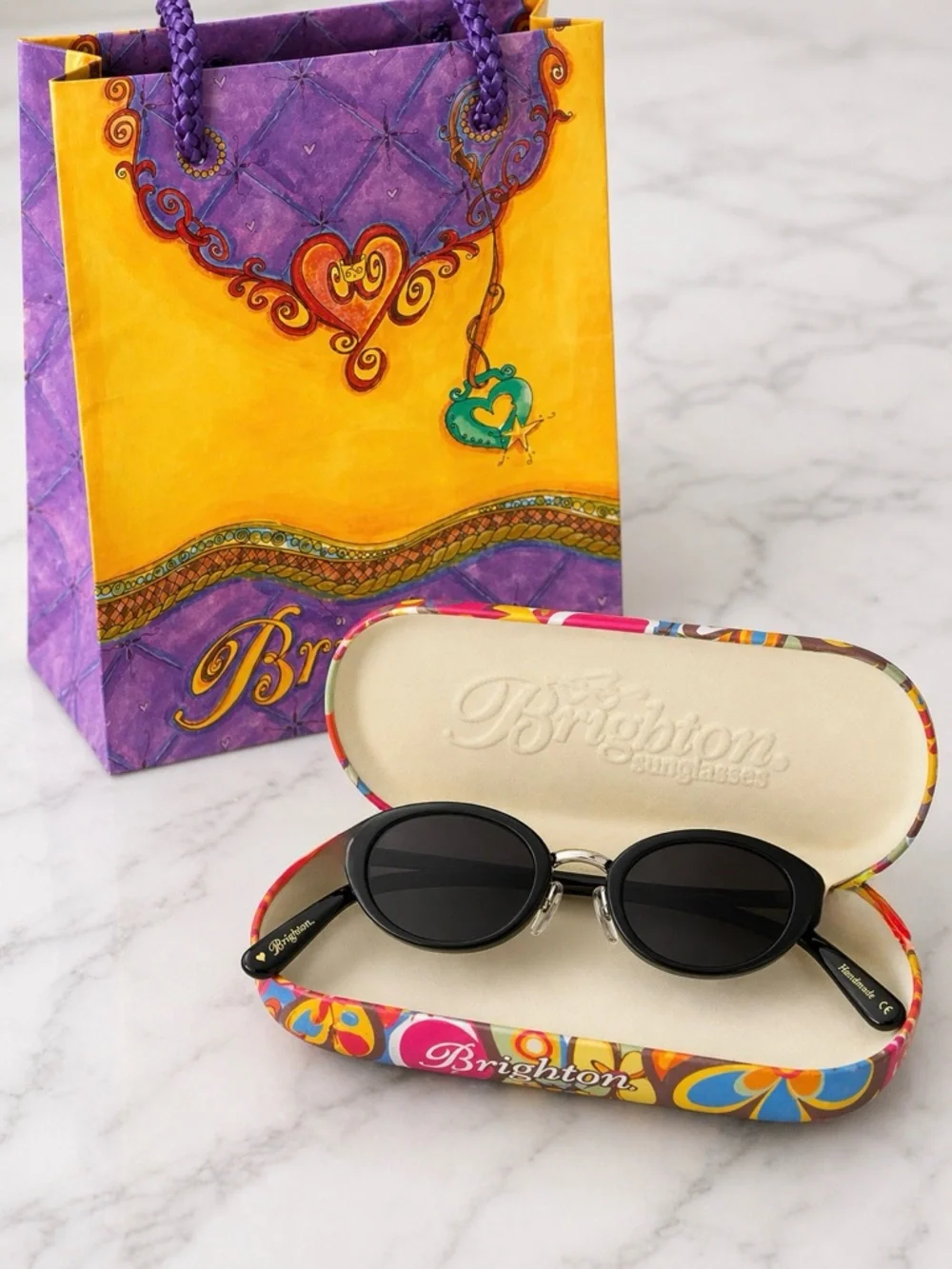 Brighton Othello SG333 Handmade Vintage Sunglasses Set Floral Case & Gift Bag